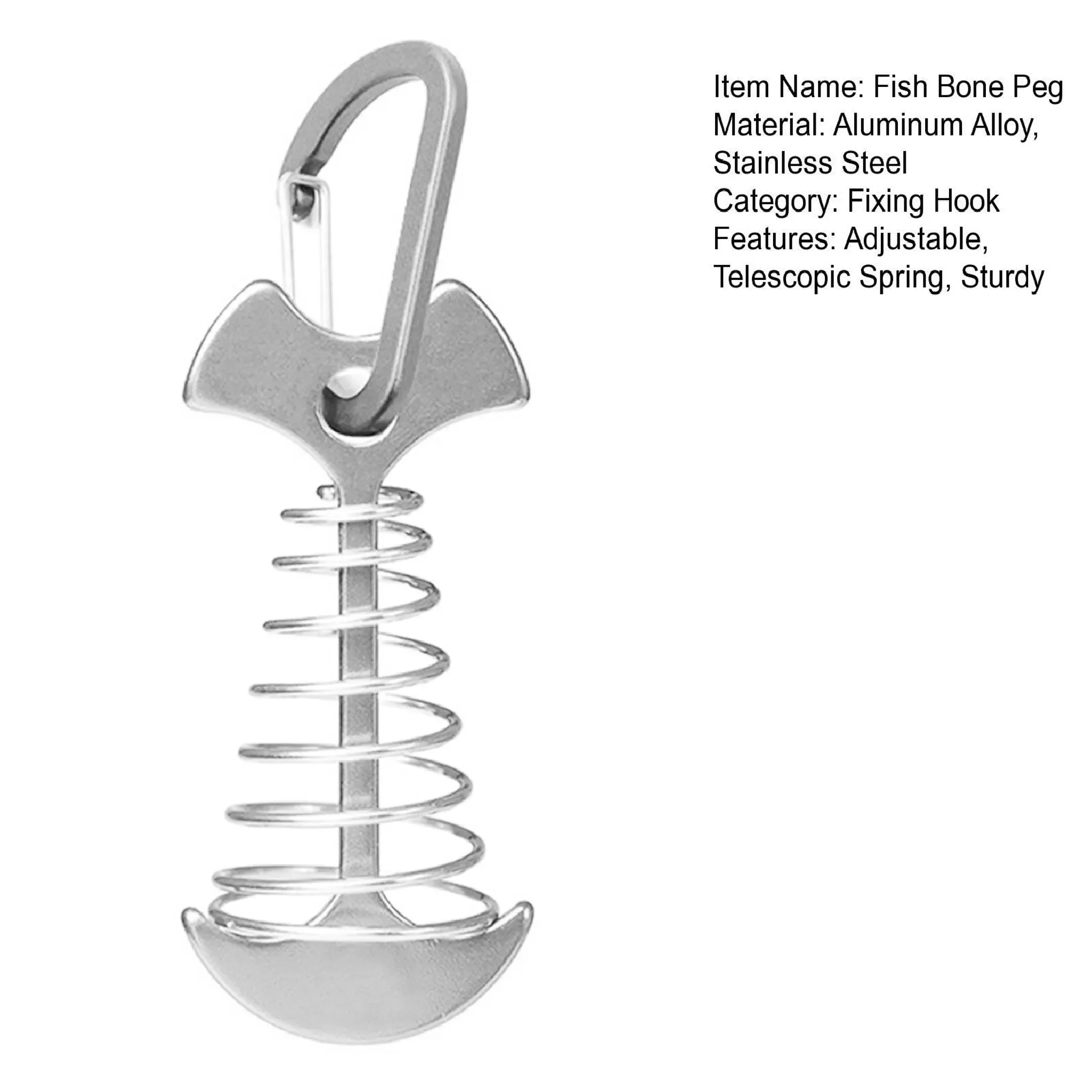 Deckankerheringe – Fishbone Zeltheringe mit Karabinern, Silber